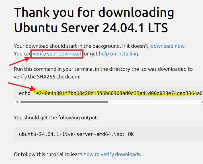 Ubuntu Server - verify download